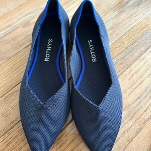 Rothy's Women's Pointed Knit Flats in Dark Blue with Royal Blue Trim